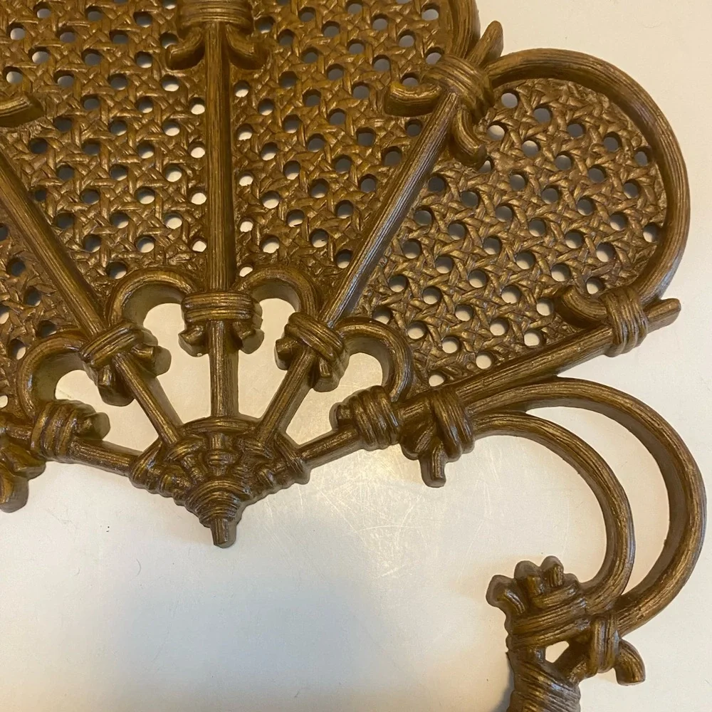 Vintage 1981 Burwood Faux Wicker Rattan Hanging Wall Pocket Planter MCM USA